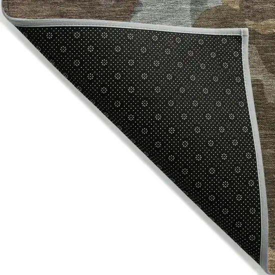 8' Brown Ivory And Gray Round Abstract Washable Indoor Outdoor Area Rug Photo 9