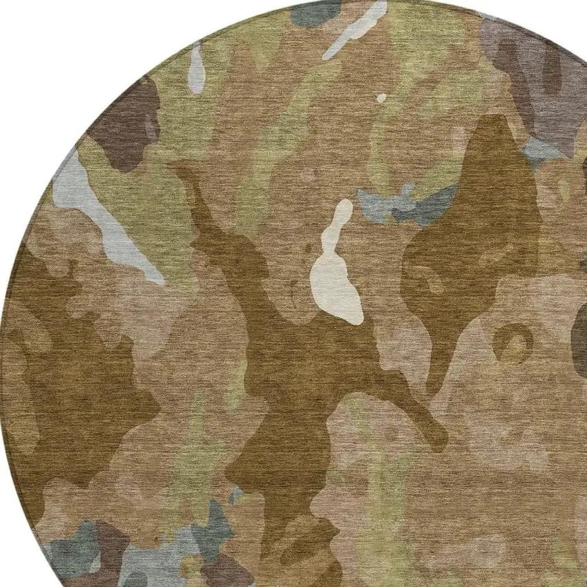 8' Brown Ivory And Gray Round Abstract Washable Indoor Outdoor Area Rug Photo 6