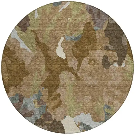 8' Brown Ivory And Gray Round Abstract Washable Indoor Outdoor Area Rug Photo 4
