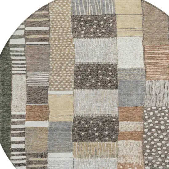 8' Brown Ivory And Gray Round Geometric Washable Indoor Outdoor Area Rug Photo 8