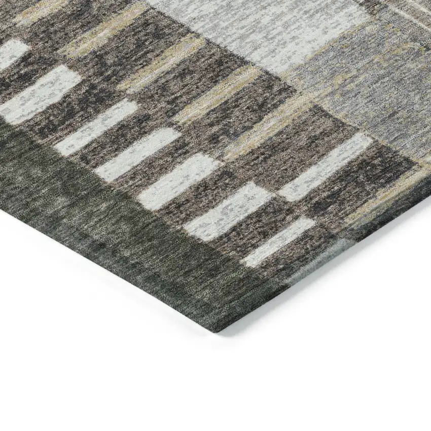 8' Brown Ivory And Gray Round Geometric Washable Indoor Outdoor Area Rug Photo 7