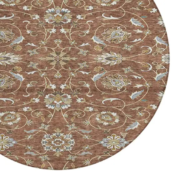 8' Brown Ivory And Gray Round Moroccan Washable Indoor Outdoor Area Rug Photo 5