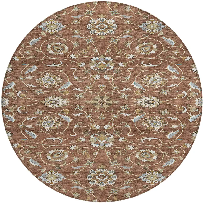 8' Brown Ivory And Gray Round Moroccan Washable Indoor Outdoor Area Rug Photo 2