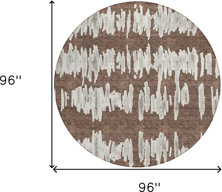 8' Brown Ivory And Gray Round Striped Washable Indoor Outdoor Area Rug Photo 3