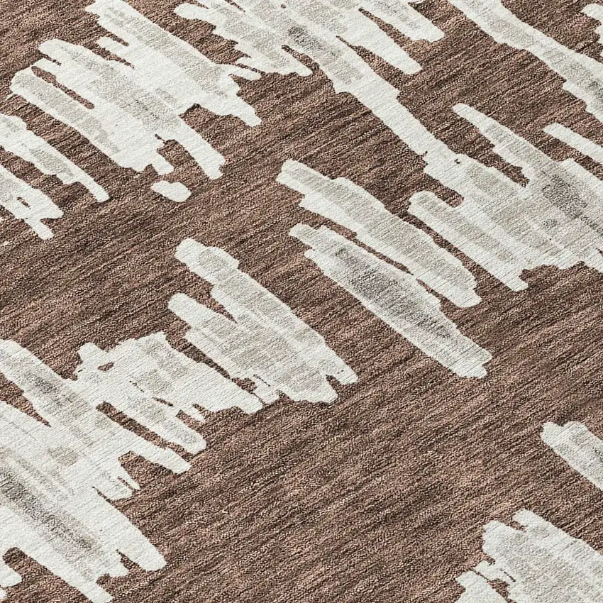 8' Brown Ivory And Gray Round Striped Washable Indoor Outdoor Area Rug Photo 5