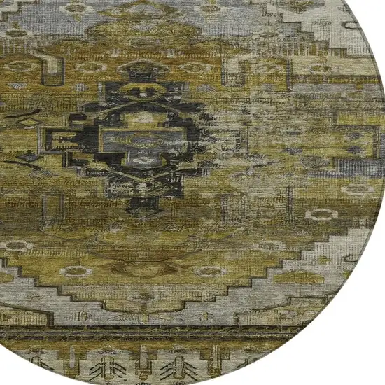 8' Brown Ivory And Gray Round Tribal Washable Indoor Outdoor Area Rug Photo 4