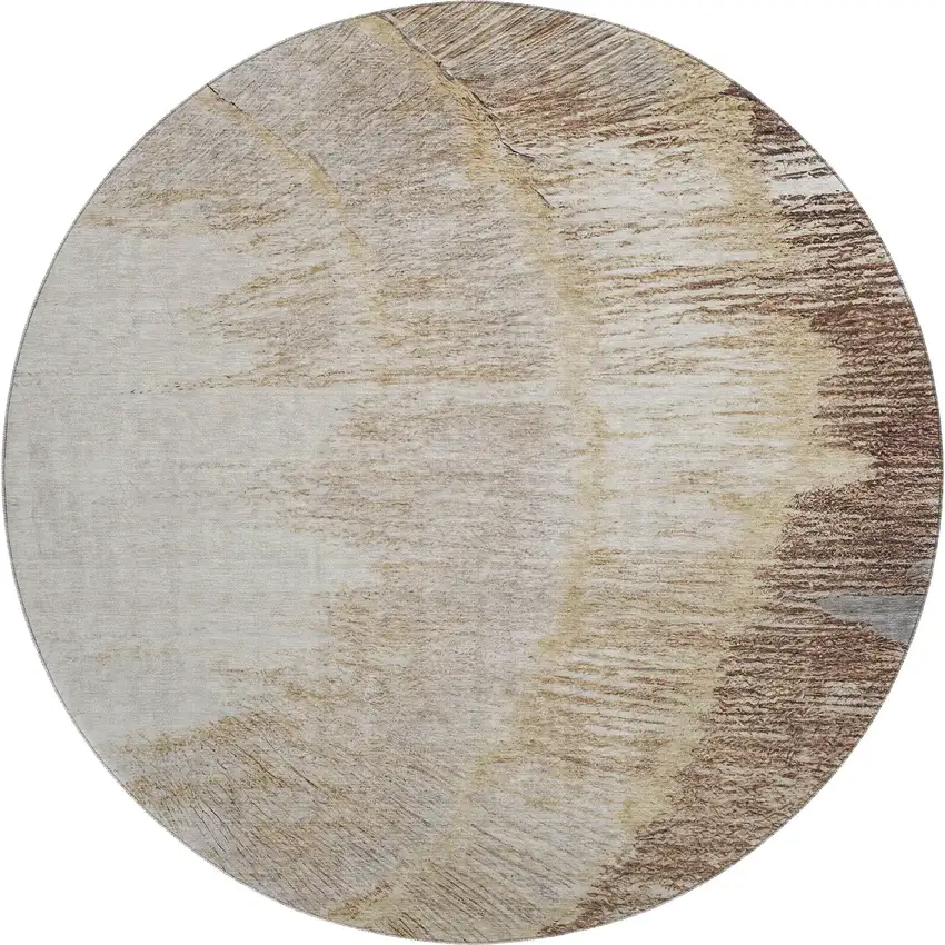 8' Brown Ivory And Gray Woodland Lodge Washable Round Rug With UV Protection Photo 1