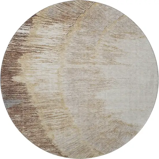 8' Brown Ivory And Gray Woodland Lodge Washable Round Rug With UV Protection Photo 3