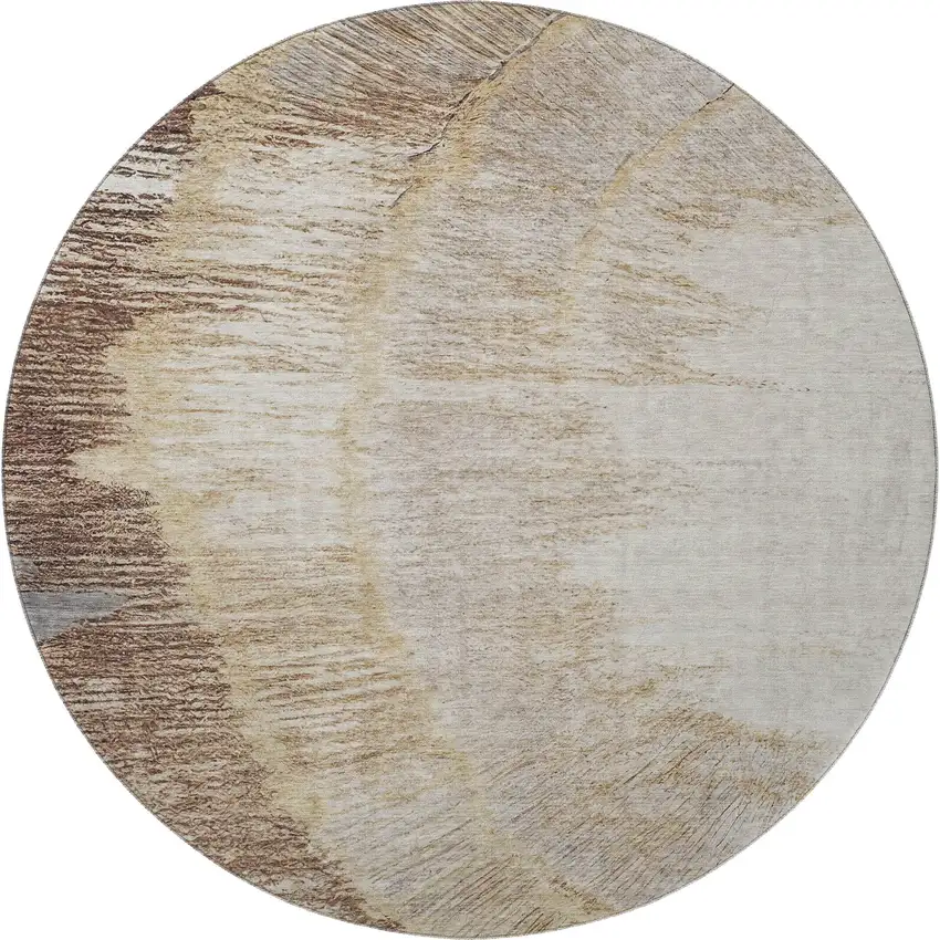 8' Brown Ivory And Gray Woodland Lodge Washable Round Rug With UV Protection Photo 3