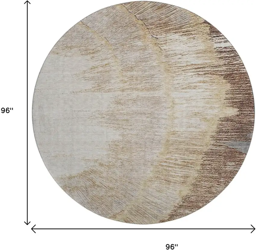 8' Brown Ivory And Gray Woodland Lodge Washable Round Rug With UV Protection Photo 9