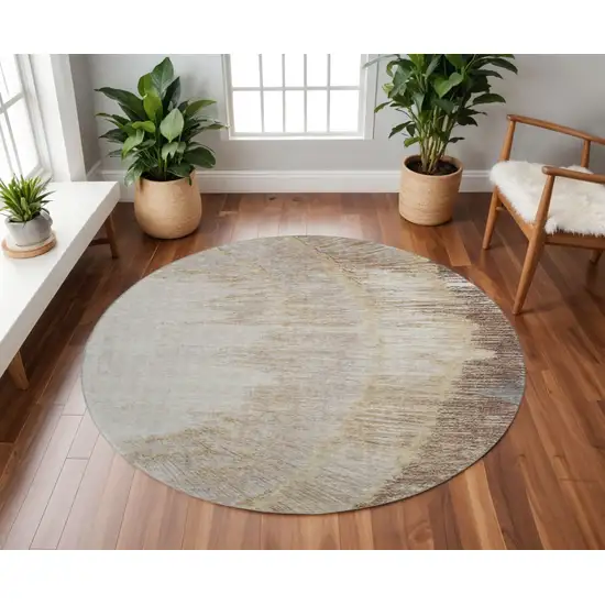 8' Brown Ivory And Gray Woodland Lodge Washable Round Rug With UV Protection Photo 2