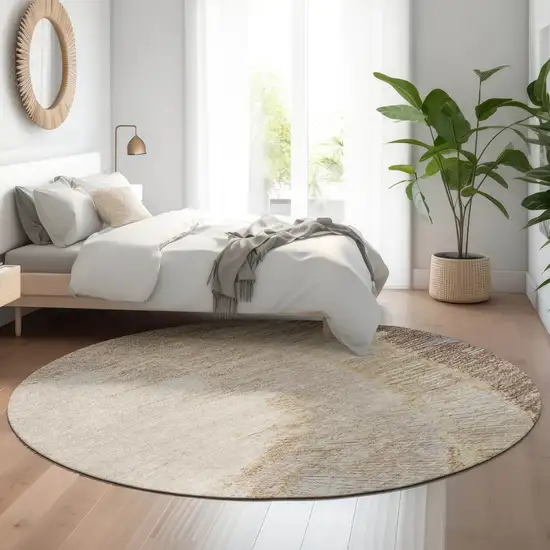 8' Brown Ivory And Gray Woodland Lodge Washable Round Rug With UV Protection Photo 4