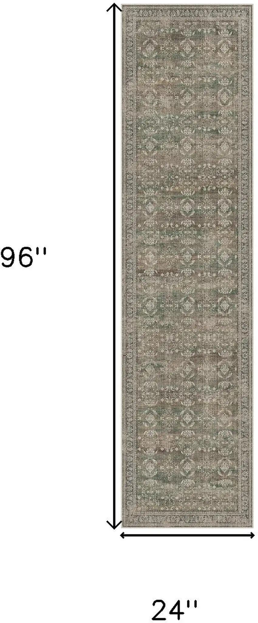 8' Brown Ivory And Green Floral Medallion Distressed Washable Runner Rug Photo 3