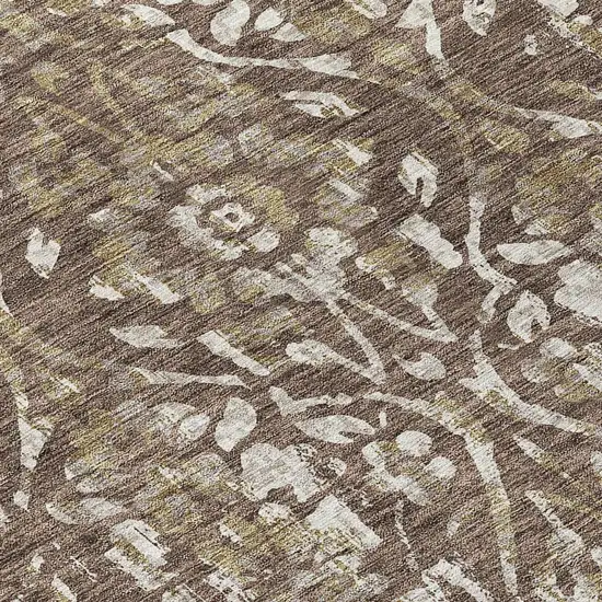 8' Brown Ivory And Green Round Floral Washable Indoor Outdoor Area Rug Photo 8