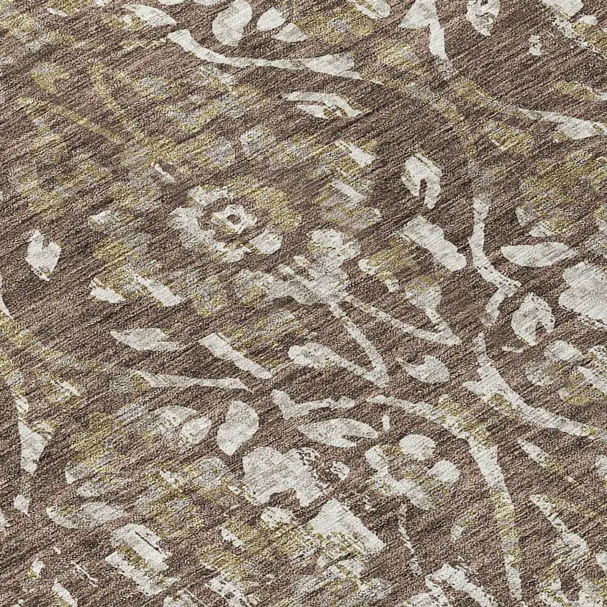 8' Brown Ivory And Green Round Floral Washable Indoor Outdoor Area Rug Photo 8