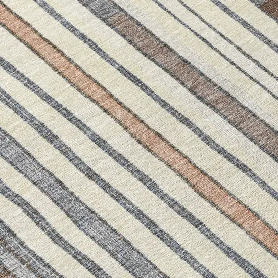 8' Brown Ivory And Peach Round Geometric Washable Indoor Outdoor Area Rug Photo 9