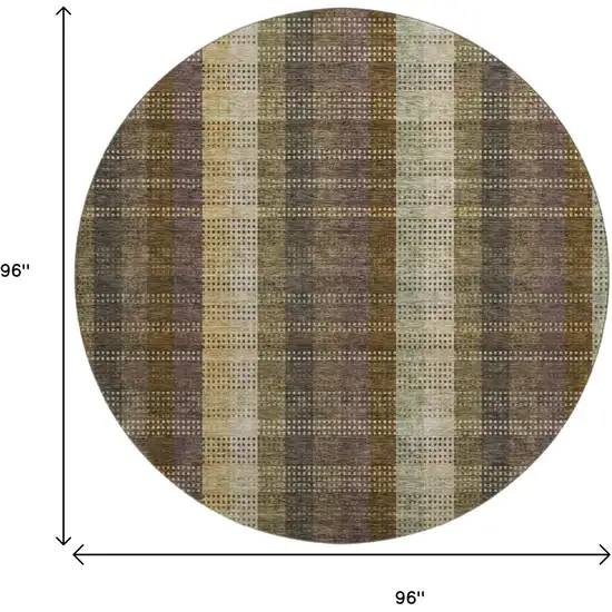8' Brown Ivory And Plum Plaid Washable Round Rug With UV Protection Photo 9