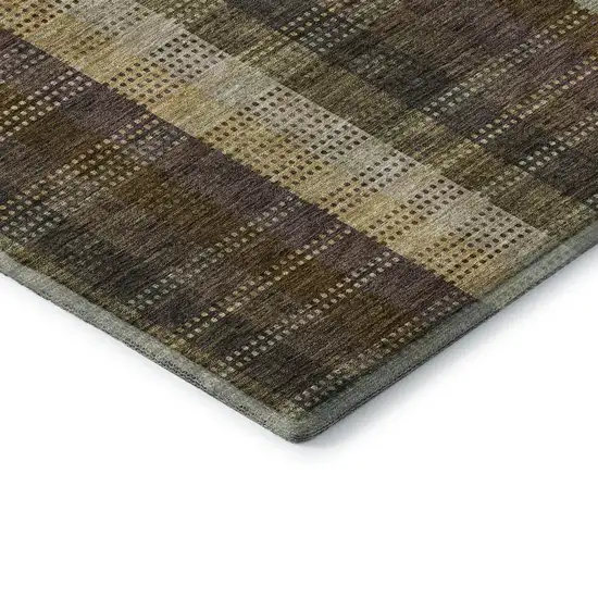 8' Brown Ivory And Plum Plaid Washable Round Rug With UV Protection Photo 7