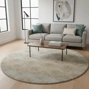 Photo of 8' Brown Ivory And Sky Blue Abstract Washable Round Rug With UV Protection