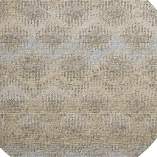 8' Brown Ivory And Sky Blue Abstract Washable Round Rug With UV Protection Photo 5