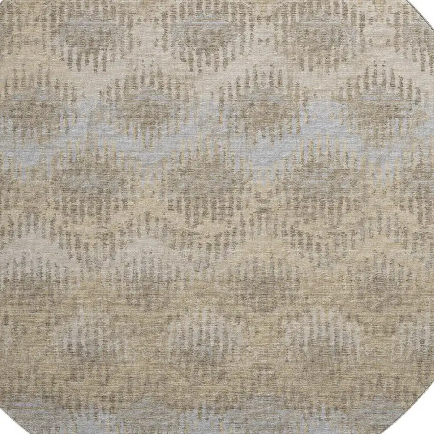 8' Brown Ivory And Sky Blue Abstract Washable Round Rug With UV Protection Photo 5