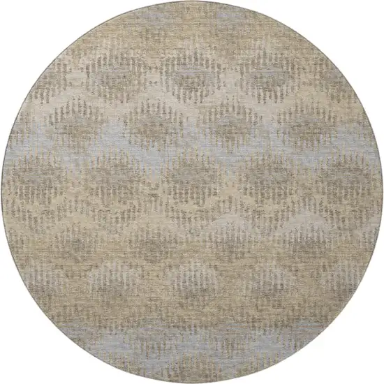 8' Brown Ivory And Sky Blue Abstract Washable Round Rug With UV Protection Photo 4