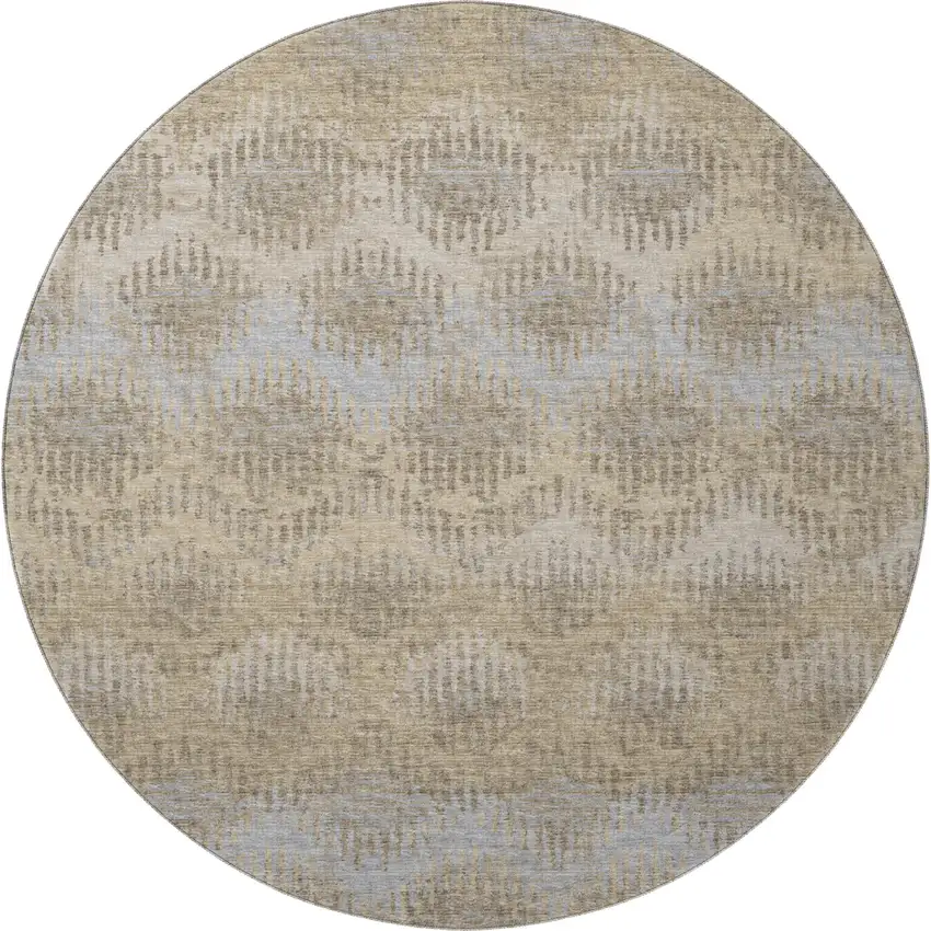8' Brown Ivory And Sky Blue Abstract Washable Round Rug With UV Protection Photo 4