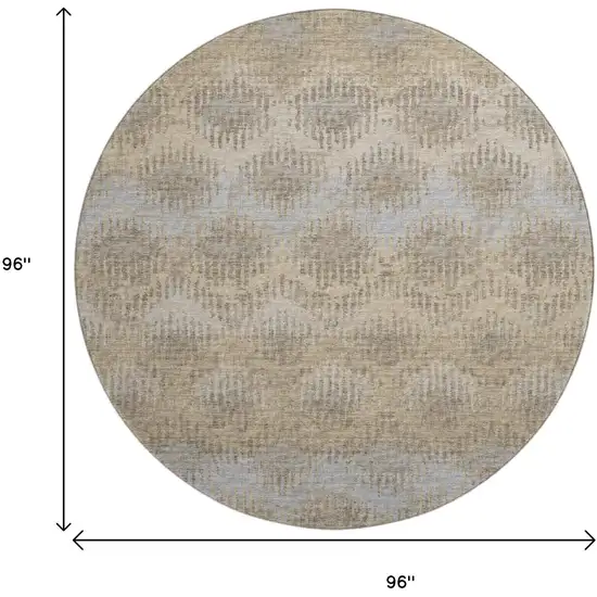 8' Brown Ivory And Sky Blue Abstract Washable Round Rug With UV Protection Photo 3