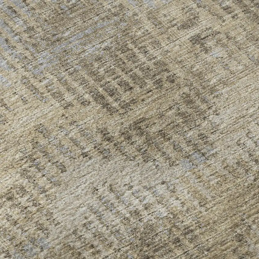 8' Brown Ivory And Sky Blue Abstract Washable Round Rug With UV Protection Photo 9