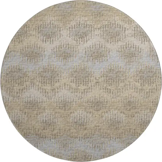 8' Brown Ivory And Sky Blue Abstract Washable Round Rug With UV Protection Photo 2