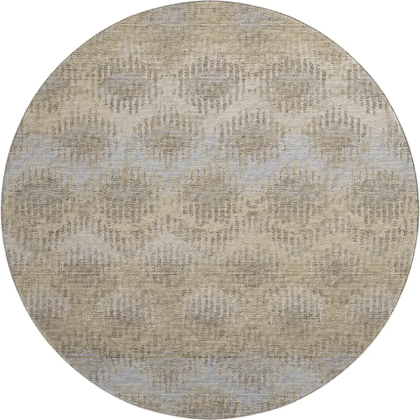 8' Brown Ivory And Sky Blue Abstract Washable Round Rug With UV Protection Photo 2