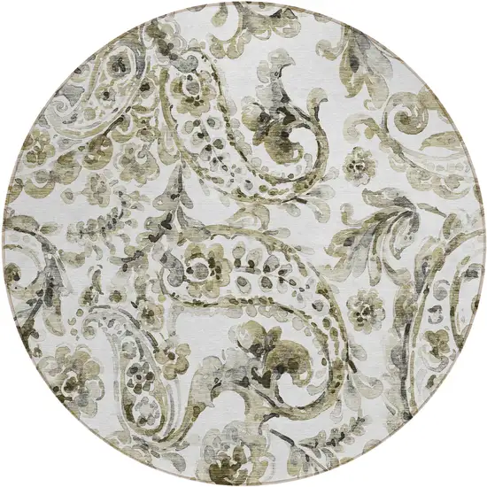 8' Brown Ivory And Tan Round Paisley Washable Indoor Outdoor Area Rug Photo 2