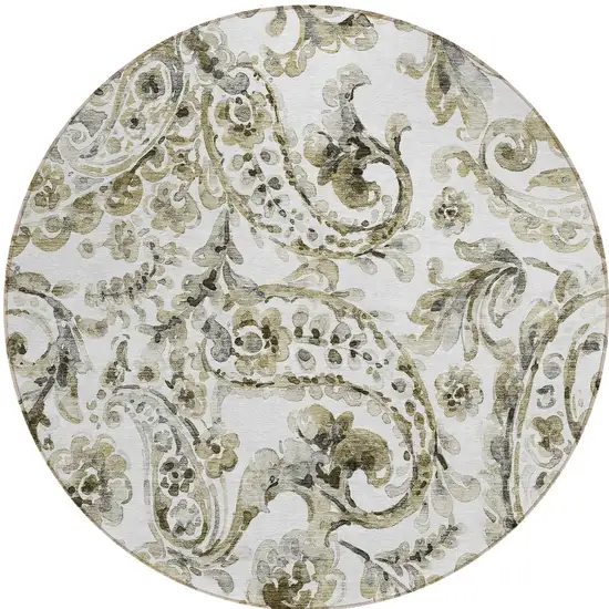 8' Brown Ivory And Tan Round Paisley Washable Indoor Outdoor Area Rug Photo 5