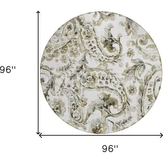 8' Brown Ivory And Tan Round Paisley Washable Indoor Outdoor Area Rug Photo 3