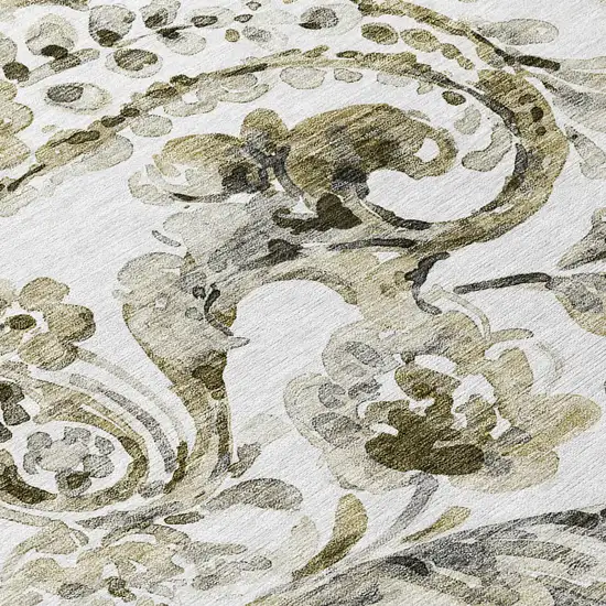 8' Brown Ivory And Tan Round Paisley Washable Indoor Outdoor Area Rug Photo 8