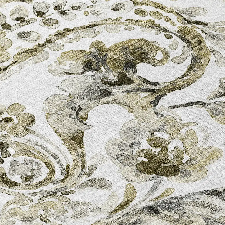 8' Brown Ivory And Tan Round Paisley Washable Indoor Outdoor Area Rug Photo 8
