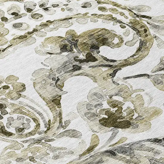 8' Brown Ivory And Tan Round Paisley Washable Indoor Outdoor Area Rug Photo 8