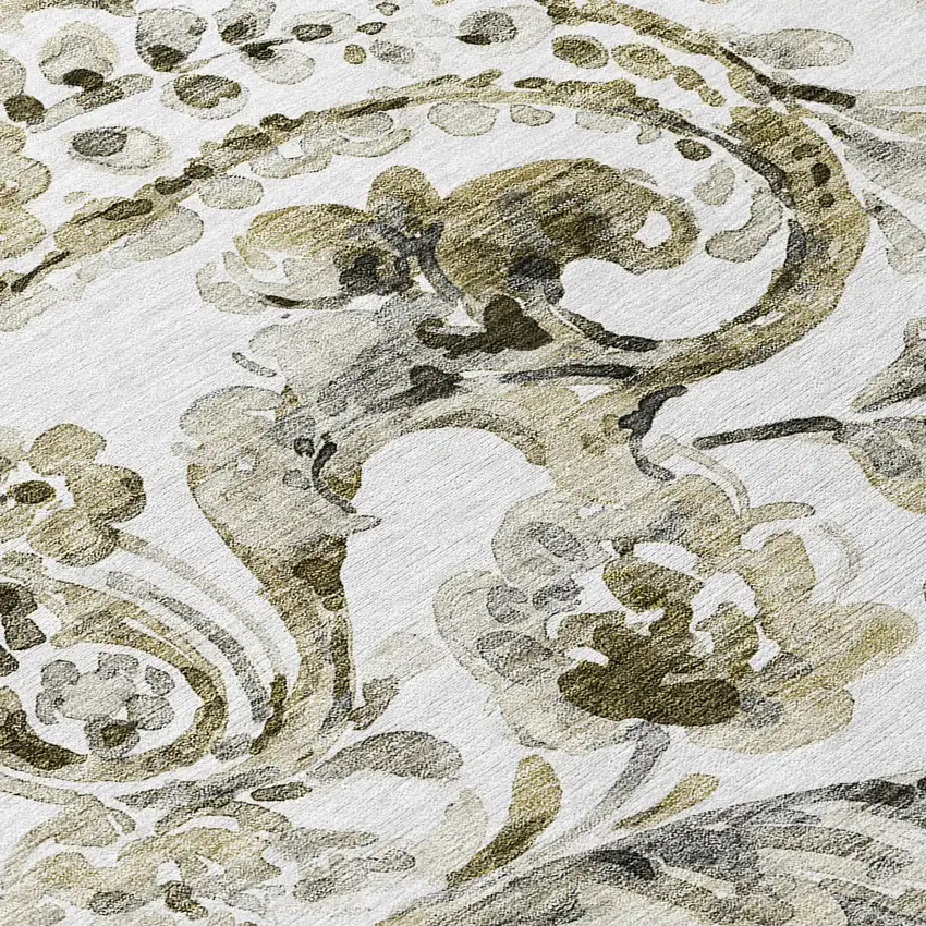 8' Brown Ivory And Tan Round Paisley Washable Indoor Outdoor Area Rug Photo 8