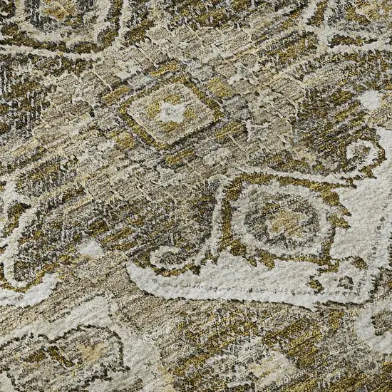 8' Brown Ivory And Taupe Floral Medallion Washable Round Rug With UV Protection Photo 9