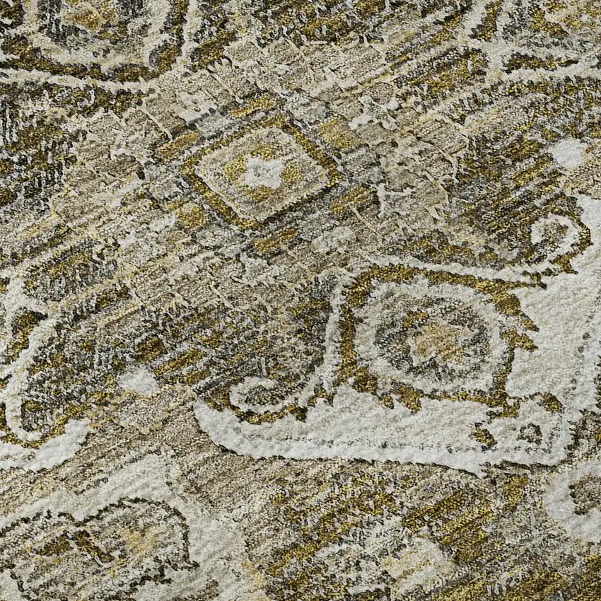 8' Brown Ivory And Taupe Floral Medallion Washable Round Rug With UV Protection Photo 9