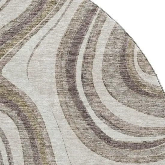 8' Brown Ivory And Taupe Marble Washable Round Rug With UV Protection Photo 3
