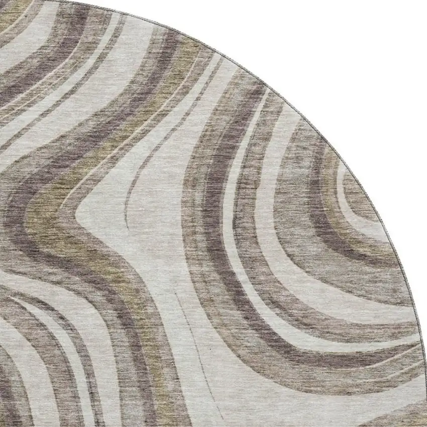 8' Brown Ivory And Taupe Marble Washable Round Rug With UV Protection Photo 4