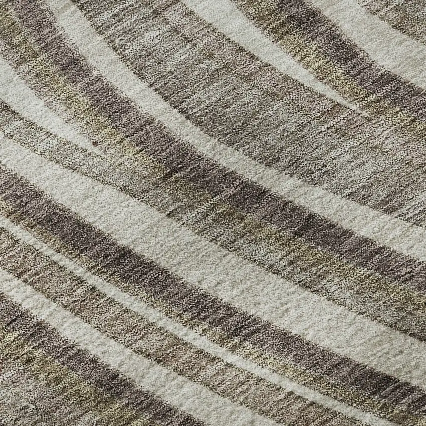 8' Brown Ivory And Taupe Marble Washable Round Rug With UV Protection Photo 9