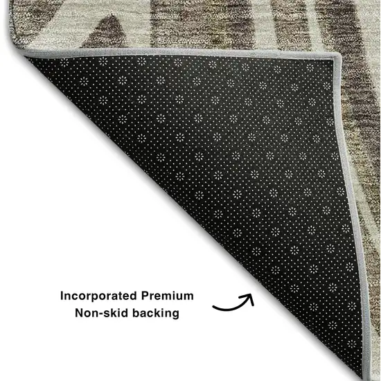 8' Brown Ivory And Taupe Marble Washable Round Rug With UV Protection Photo 6