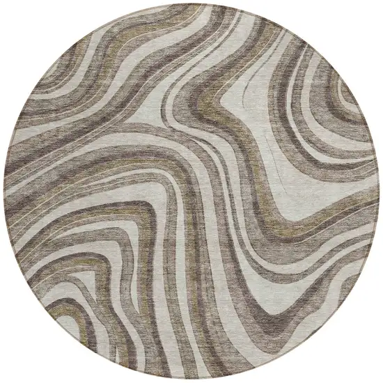 8' Brown Ivory And Taupe Round Abstract Washable Indoor Outdoor Area Rug Photo 4