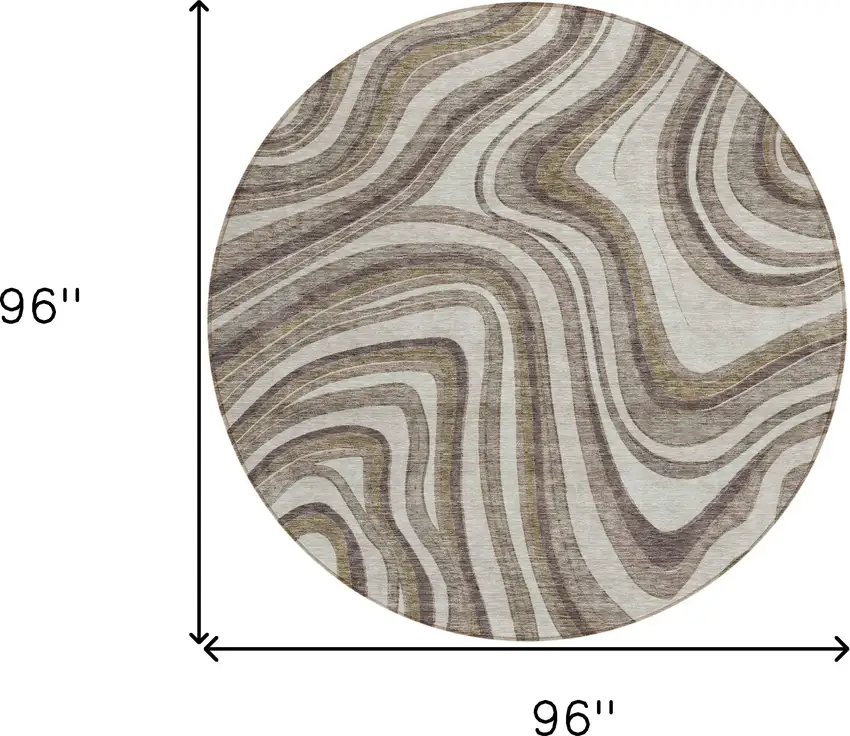 8' Brown Ivory And Taupe Round Abstract Washable Indoor Outdoor Area Rug Photo 8