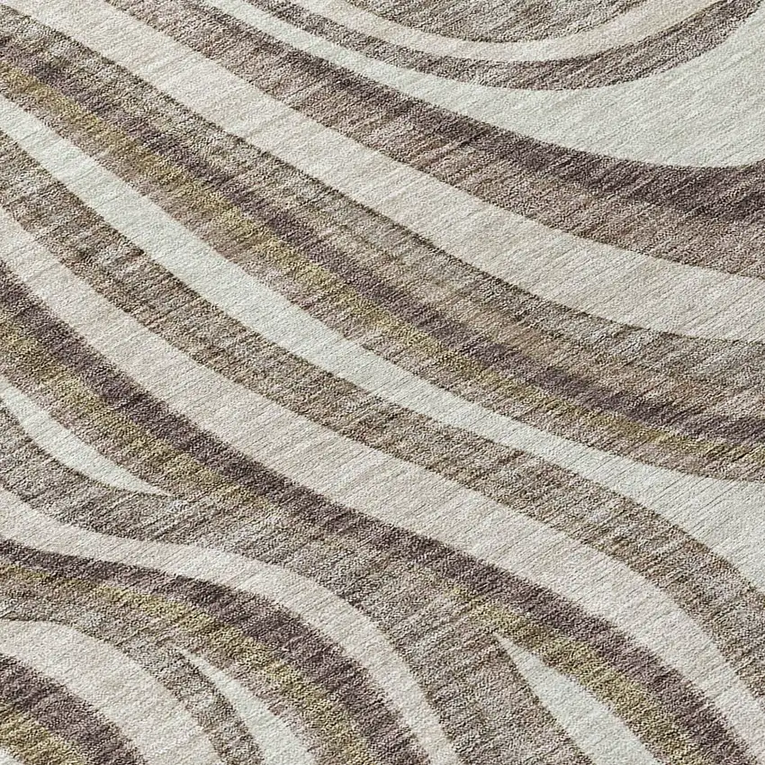 8' Brown Ivory And Taupe Round Abstract Washable Indoor Outdoor Area Rug Photo 9