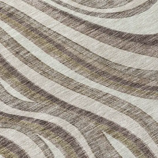 8' Brown Ivory And Taupe Round Abstract Washable Indoor Outdoor Area Rug Photo 9