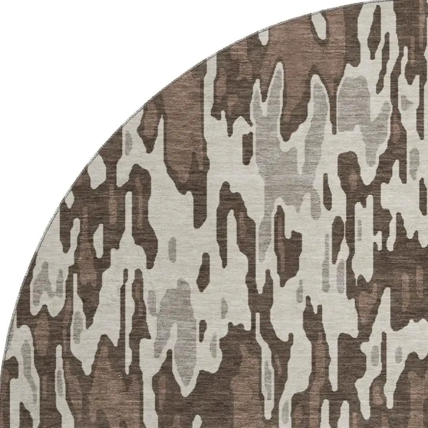 8' Brown Ivory And Taupe Striped Washable Round Rug With UV Protection Photo 2