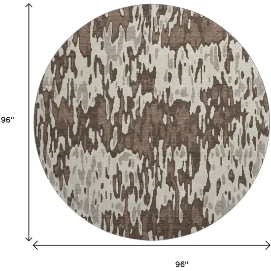 8' Brown Ivory And Taupe Striped Washable Round Rug With UV Protection Photo 9